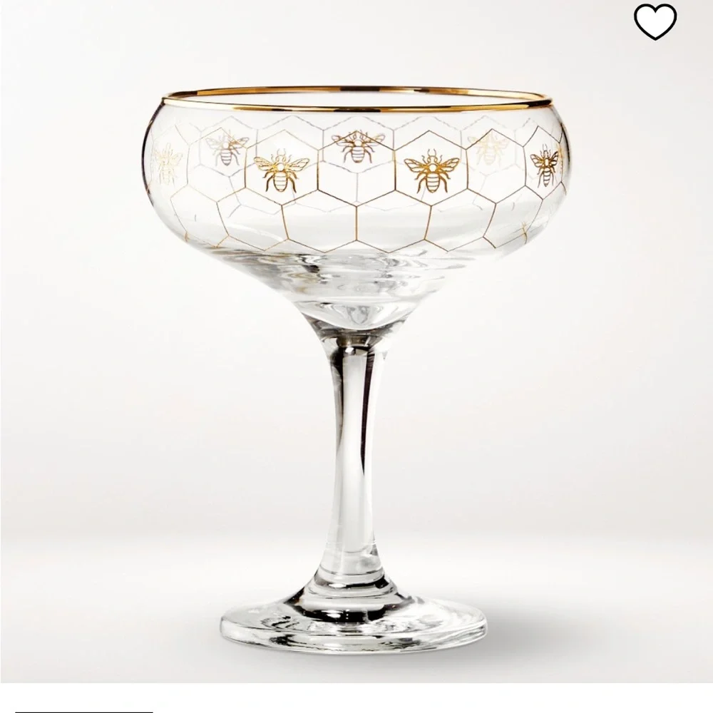 Williams Sonoma coupe glasses, cocktail picks, and holder
